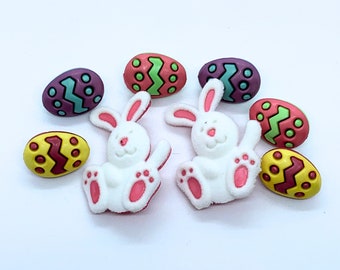 Pastel Easter Bunny and Egg Shank Buttons, Craft Supplies (8pc)