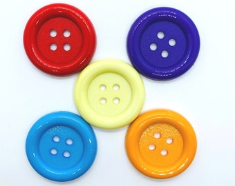 Oversized Plastic Buttons, 34mm Round 4-Hole Buttons, Set of 5