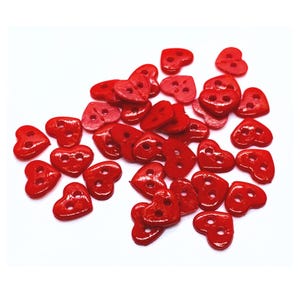 Mini heart,  7 mm, craft button, 2 hole button, doll clothes button, doll sewing accessory, Valentine button, tiny heart, red heart button