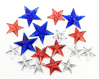 Patriotic Star Buttons, Red White Blue, July 4th, Set of 17
