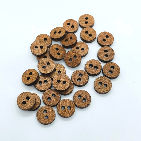 Mini wooden buttons, brown wooden buttons, craft buttons, Doll clothes buttons. 9 mm, mini brown buttons, stained wood, DIY crafts buttons