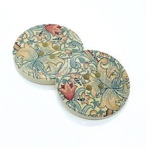 Round, painted, wooden, 30 mm buttons, listing is for 2 buttons, flowers design button, gift for sewer, jacket or bag button
