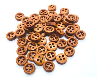 Tiny, round, mini, brown wooden buttons, craft buttons, Doll clothes buttons. 8 mm, listing is for 25 buttons, stained wood