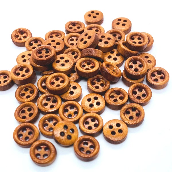 Tiny, round, mini, brown wooden buttons, craft buttons, Doll clothes buttons. 8 mm, listing is for 25 buttons, stained wood