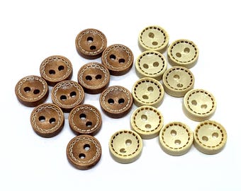 Mini Brown and Cream Wooden Buttons, 10mm, Doll Clothes, Set of 10