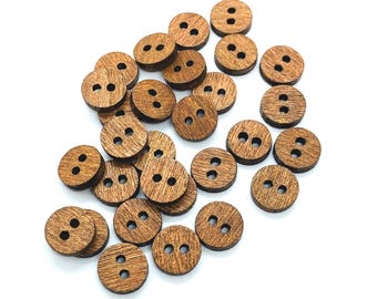 Mini wooden buttons, brown wooden buttons, craft buttons, Doll clothes buttons. 9 mm, mini brown buttons, stained wood, DIY crafts buttons