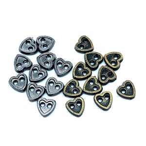 Micro Mini Heart Buttons, Antique Bronze or Gunmetal, 4mm (10 pc)
