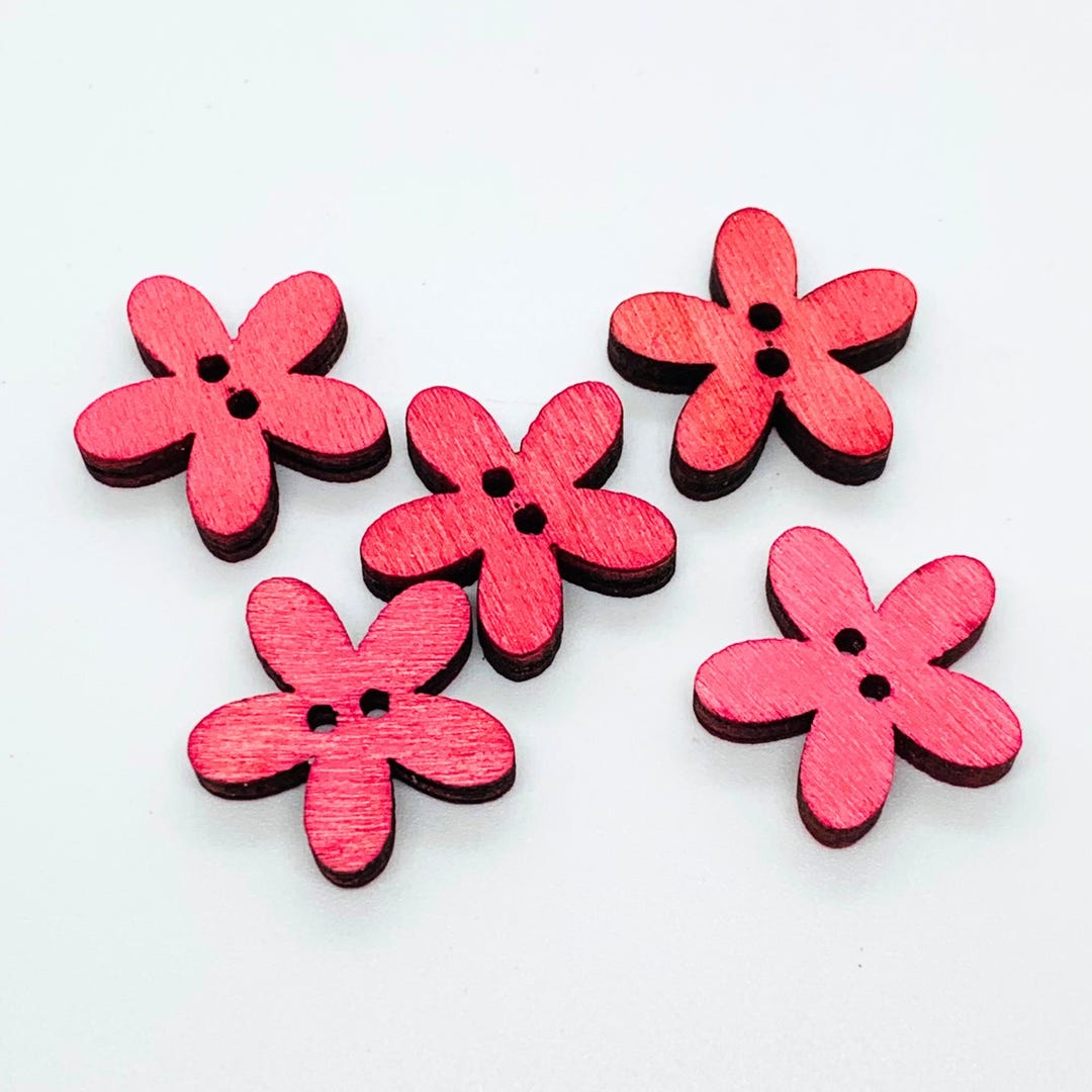 Lot De 3 Boutons En Bois De Coco 30mm - Orange, Forme Fleur Pour Créations