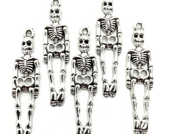 Silver Skeleton Charms, Halloween DIY Jewelry (5 pc)
