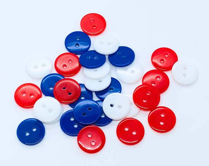 Red, White and Blue Buttons, Craft Button, 2 Hole Button, Bright Red ...