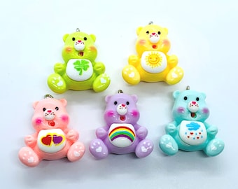Cute bear charms, pastel colored bears, resin embellishment, gift for sewer or crafter, children's craft project, teddy bear charm