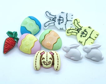 Easter Bunny Buttons, Pastel Sewing Embellishments (9 pc)