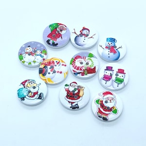 Santa Claus buttons, Christmas buttons, winter buttons, round, 20mm, wooden buttons, gift for sewer, stocking stuffer, Christmas themes