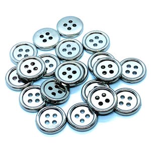 Faux metal finish, shiny silver button, 12mm, 4 hole button, gift for sewer, listing is for 10 buttons