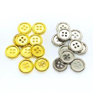 Round, plastic button, gold colored button, silver button, 4 hole, gift for sewer, gift for her, button for crafts, craft button, DIY button