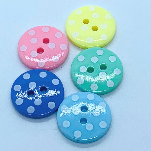 Resin, round polka dot buttons, pastel buttons, yellow polka dot button, pink polka dot button, 18mm button, listing is for 10 buttons.