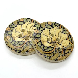 Round, painted, wooden, 30 mm buttons, listing is for 2 buttons, flowers design button, gift for sewer, jacket or bag button