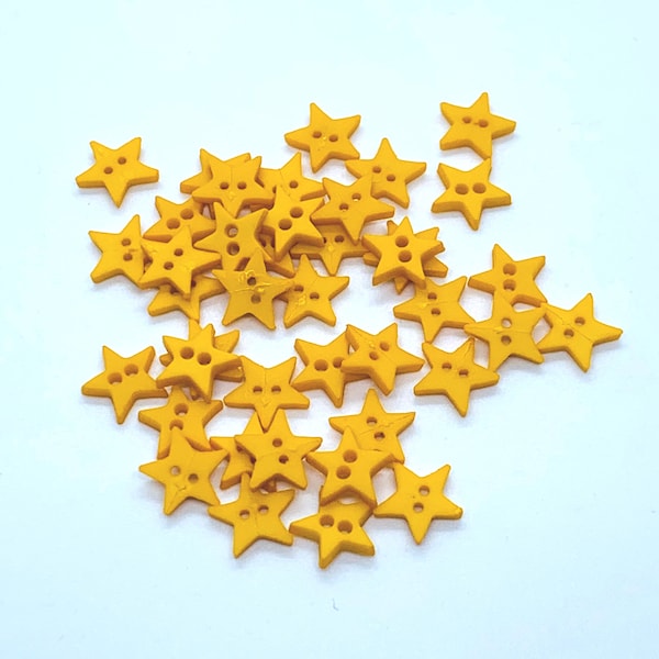 Tiny, mini, gold colored, star buttons, craft or scrapbooking buttons, accessories for doll clothes. 9 mm, mini stars, gold stars