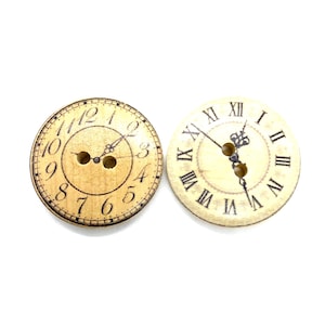 vintage look, clock buttons, round, wooden button, Arab or Roma, 2 holes, 30mm, listing is for 3 buttons, gift for her, sweater button