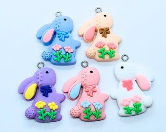 Pastel Easter Bunny Charm, Spring Embellishment (30mm x 25mm)