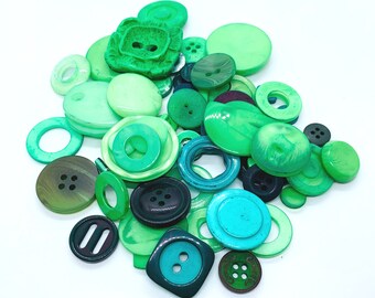 Round, plastic button, green embellishments, green tones of colored buttons, gift for sewer, gift for her, craft button, DIY buttons