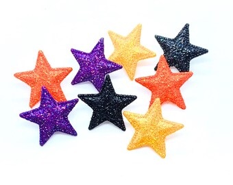 Halloween Glitter Star Buttons: Purple, Black, Orange, Gold (13mm)