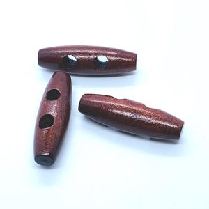 Wooden toggle buttons,  3.4 cm long toggle, dark brownish red wood toggle button, gift for knitter, gift for her, knitting accessory