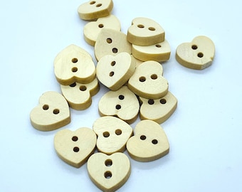 Hartknop, houten knop, naaiknop, ambachtelijke knoppen, 2 gaten, hartvormige knoppen, 13 mm x 11 mm, landhartknop, doe-het-zelf ambachten
