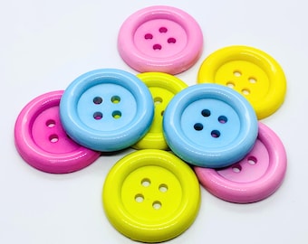 Pastel Plastic Buttons, 34mm, Set of 8