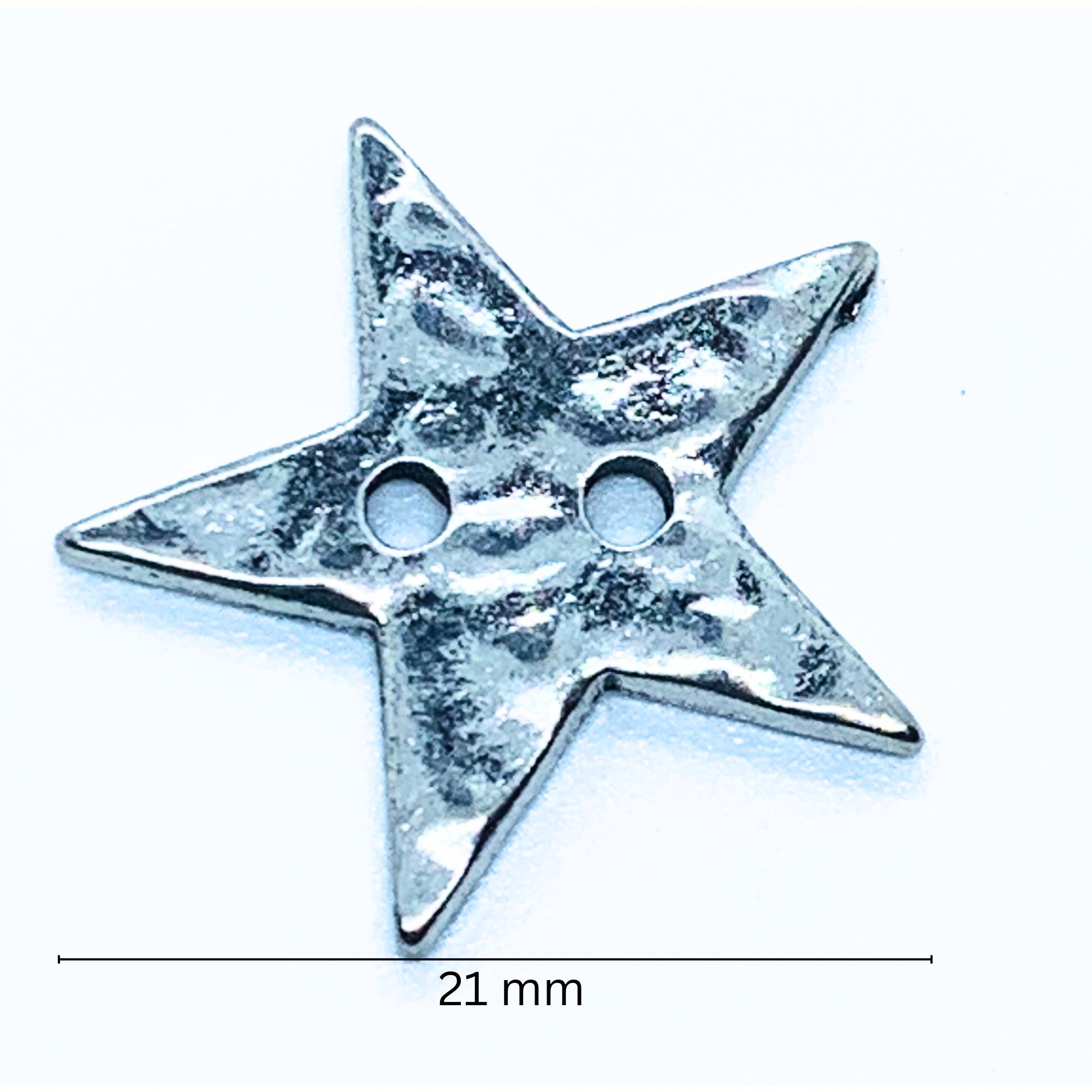 Hammered, Metal Star Button, Antique Silver Button, Star Button, 2 Hole ...