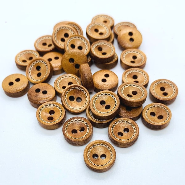 Tiny, round, mini, brown wooden buttons, craft buttons, Doll clothes buttons. 10 mm, listing is for 10 buttons, stained wood