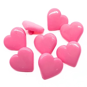 Pink heart, 17 mm, craft button, sewing accessory, Valentine button,  shank heart, pink heart button, love heart button, shiny pink heart