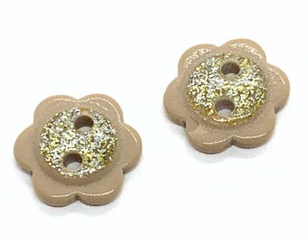 Round button, glitter button, 2 hole sewing button, light brown button, 11 mm in diameter, clothing button, blouse button, shirt button