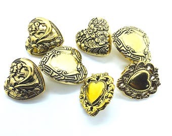 Antique gold look, gold buttons, Valentine heart button, craft button, gift for crafter, gift for sewer, gift for her, slow stitch button