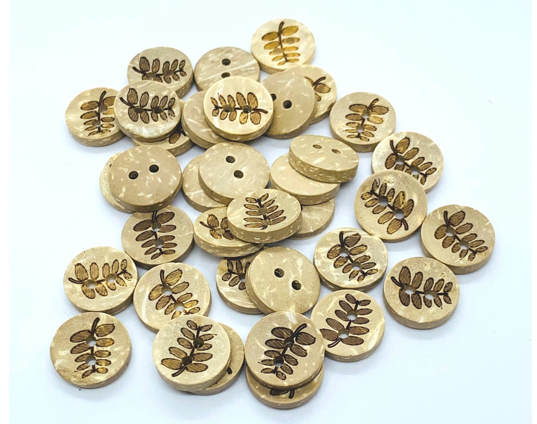 Coconut Shell Button, Round Sewing Button, Leaf Pattern Button, 13 Mm ...