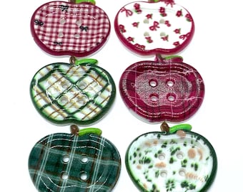 Resin Apple Sewing Buttons, (Set of 6)