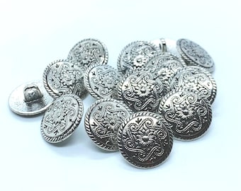 Metal button, zinc based alloy, shank button, antique silver finish, sweater button, coat button, blazer button, 15mm (5/8")