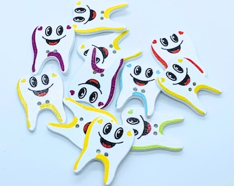 Wooden dental button, button for dentist, button for hygienist, white teeth button, 2 holes, listing is for 10 buttons