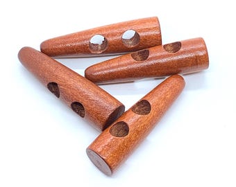 Wooden toggle buttons,  50 mm long, marquise reddish brown wood toggle button, gift for knitter, gift for her, knitting accessory