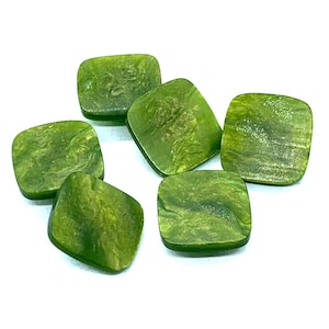 Square Resin Green Buttons, 15mm, Set of 6