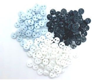 Mini Plastic Buttons: 4mm, White, Black & Blue, 2-Hole