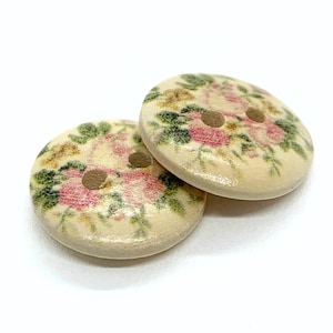 Pink roses painted wooden buttons, round, wooden, 2 holes, gift for her, gift for sewer, sweater button