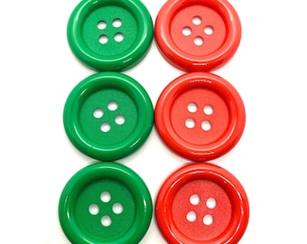 Christmas button, oversize button, large button, 4 hole button, red button, green button, gift for her, gift for sewer, red and green button