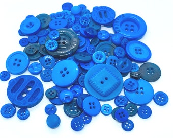 Royal blue button, black button, grab bag button, mixed patterns, blue toned button, DIY crafts, button art, button craft, gift for her