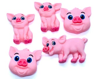 Pink Pig Resin Flatback Embellishments, DIY Craft Set (5 pc)