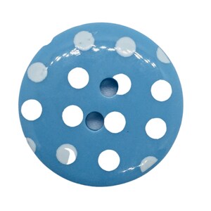 Resin 2 hole sewing buttons, garment buttons, craft buttons, round buttons, blue with white polka dots, 23mm diameter, listing is for 5