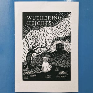 Sturmhöhe - Original Linoldruck - neu gestalteter Bucheinband - Emily Bronte - handbedruckt
