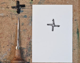 Mini print - St Brigid's Cross - tiny original lino cut print - Irish art