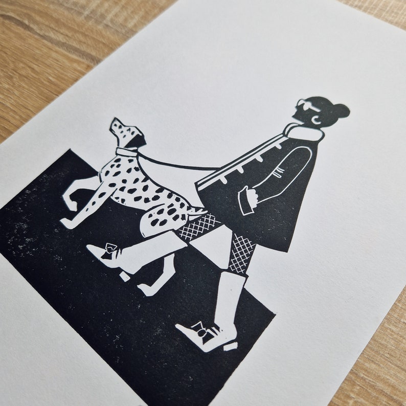 These Boots are Made for Walking Original Linocut print 60s woman and dalmatian image 2