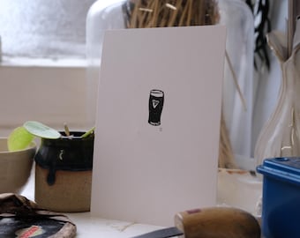 Mini print - Guinness - tiny original lino cut print - Irish pint